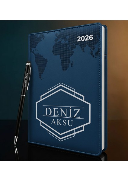 Kişiye Özel Isimli Termo Sert Kapak 2026 Lacivert Ajanda & Kalem -4, Öğretmenler Günü Hediyesi, Yeni Iş Hediyesi