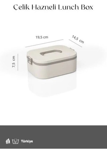 Paslanmaz Çelik Hazneli Lunch Box Tek Katlı Kendinden Çatal Kaşıklı Beslenme Kutusu Bej modelleri