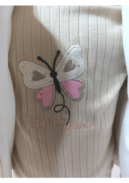 Kız Bebek Kelebek Desenli Üçlü Takım (Omuzdan Çıtçıtlısweatshirt+ Dantelli Kapşonluyelek+Pantolon) indirimleri