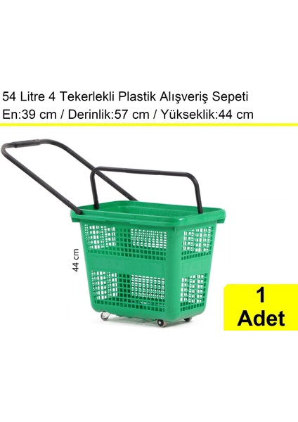 Tekerlekli Plastik Market Alışveriş El Sepeti 54 Litre Yeşil 1 Adet