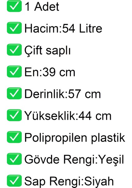 Tekerlekli Plastik Market Alışveriş El Sepeti 54 Litre Yeşil 1 Adet modelleri