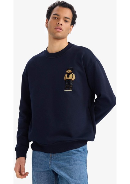 Boxy Fit Bisiklet Yaka Ayı Baskılı Sweatshirt G5149AX25AU modelleri