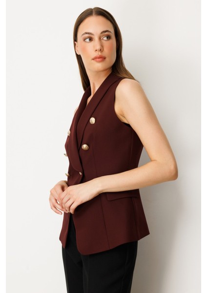 Kadın Kruvaze Yaka Kapak Cepli Yelek 5009 Bordo fiyatları