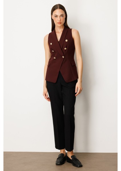 Kadın Kruvaze Yaka Kapak Cepli Yelek 5009 Bordo modelleri