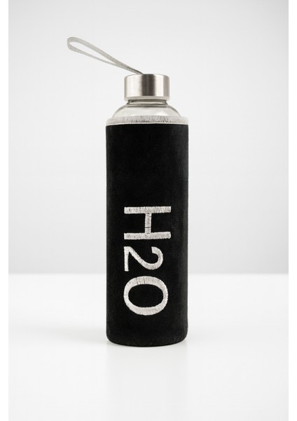 Peluş Kılıflı Cam Matara 600 ml Siyah