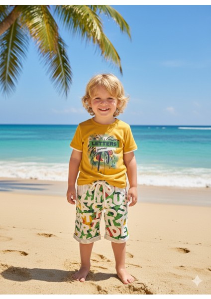 Çocuk Unisex Kız Erkek Şortlu Alt Üst Takım Kreş %100 Pamuk Rahat Tarz Tasarım Premium