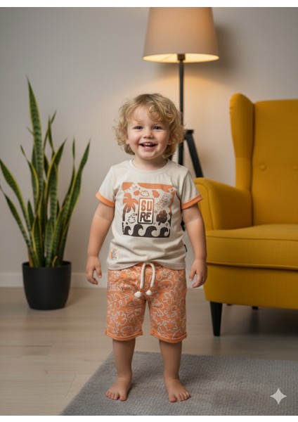 Çocuk Unisex Kız Erkek Şortlu Alt Üst Takım Kreş %100 Pamuk Rahat Tarz Tasarım Premium