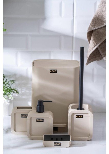 Astorıa Bej Kare 5 Parça Banyo Seti