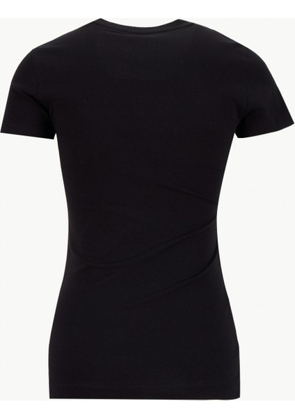 Yuvarlak Yaka Baskılı Siyah Kadın T-Shirt Embro Kadın Slim Fit T-Shirt