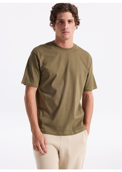 Yuvarlak Yaka Haki Erkek T-Shirt 261 Lcm 242001 Hevass Haki