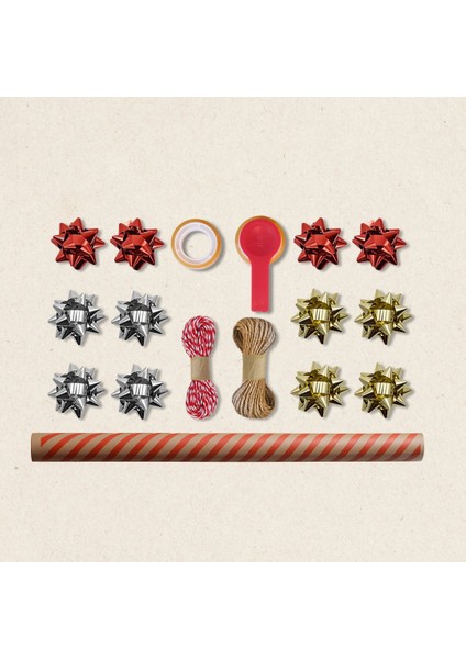 Kırmızı Verev Kraft Ambalaj Kağıdı Seti | 10 Rulo Kağıt (70X100 Cm)-12 RAFYA-20M Ip-Bant ve Makinesi