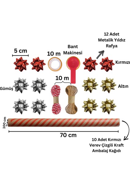 Kırmızı Verev Kraft Ambalaj Kağıdı Seti | 10 Rulo Kağıt (70X100 Cm)-12 RAFYA-20M Ip-Bant ve Makinesi fiyatları