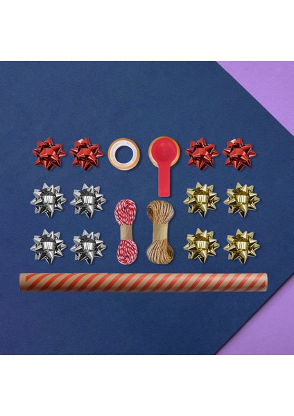 Kırmızı Verev Kraft Ambalaj Kağıdı Seti | 10 Rulo Kağıt (70X100 Cm)-12 RAFYA-20M Ip-Bant ve Makinesi modelleri