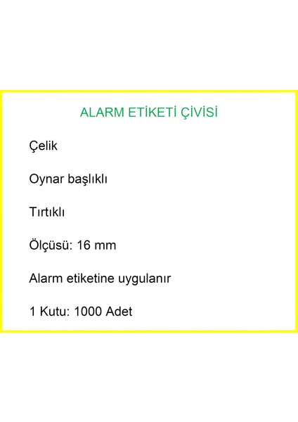 Alarm Etiketi Çivisi Metal Başlı 1000 Adet fiyatları