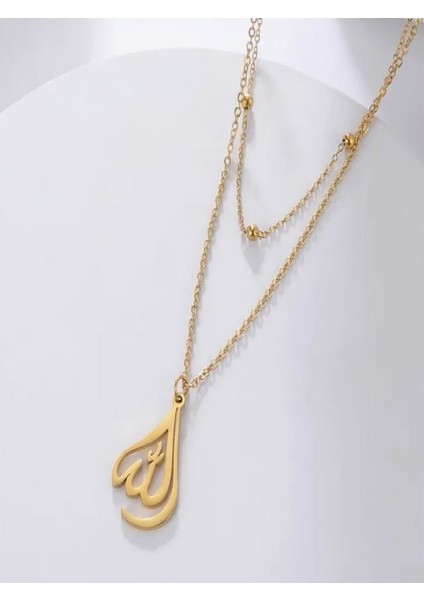 2 Sıralı Allah Yazılı Kolye-Paslanmaz ÇELIK-18K Altın Kaplama fiyatları