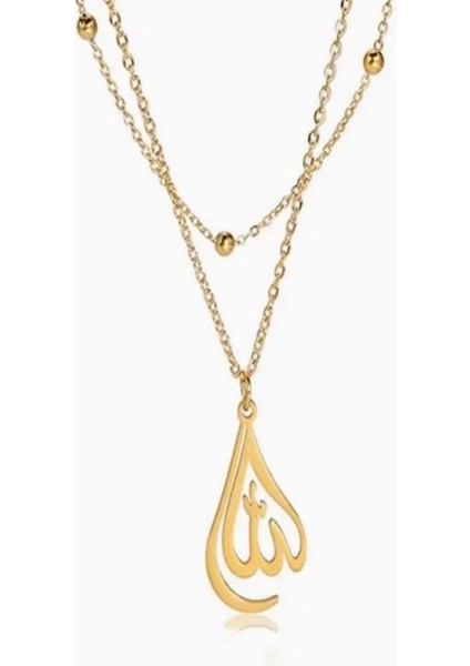 2 Sıralı Allah Yazılı Kolye-Paslanmaz ÇELIK-18K Altın Kaplama modelleri