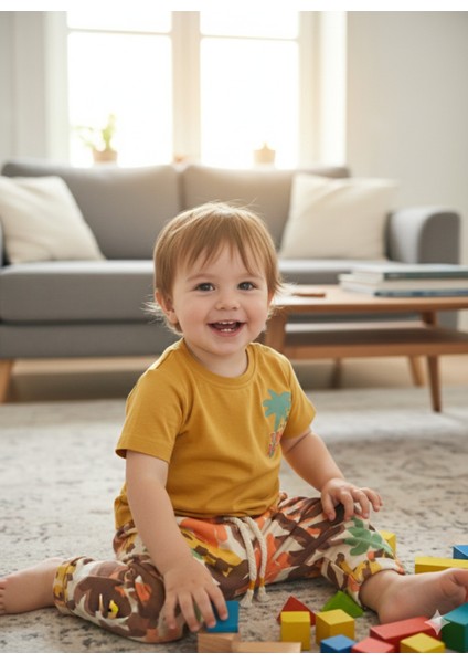 Çocuk Unisex Kız Erkek Şortlu (Kapri) Takım Kreş %100 Pamuk Rahat Tarz Tasarım Premium