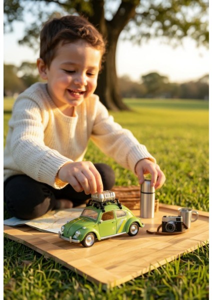 Klasik Işıklı Sesli Metal Araba - Yeşil Valizli Retro Beetle modelleri