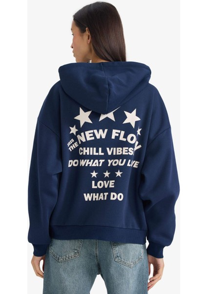 Oversize Geniş Kalıp Kapüşonlu Sırt Baskılı Sweatshirt G3875AX25WN