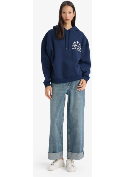 Oversize Geniş Kalıp Kapüşonlu Sırt Baskılı Sweatshirt G3875AX25WN fiyatları