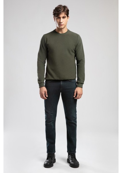 Newdiagonal Erkek O Yaka Sweatshirt Yeşil