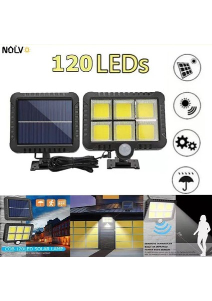 120 Cob LED 4,70 mt Kablolu Solar Panel Güneş Enerjili 3 Mod Duvar Lambası modelleri