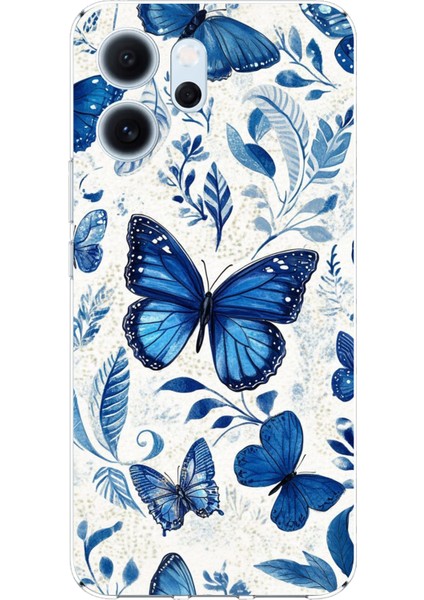 Oppo Reno 14F Uyumlu Mavi Kelebekler Baskılı Silikon Kılıf