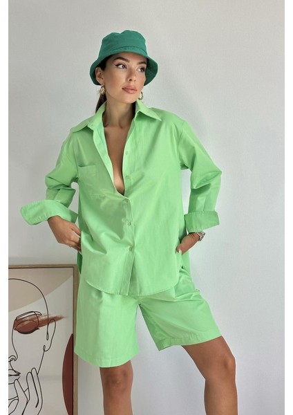Fıstık Yeşili Önü Cepli Gömlek ve Şort Takım fiyatları