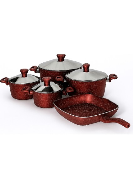 Granit Tencere & Grill Tava Seti 9 Parça Kalın Malzeme Xxl Aşiret Boy Uzun Ömürlü Çeyizlik