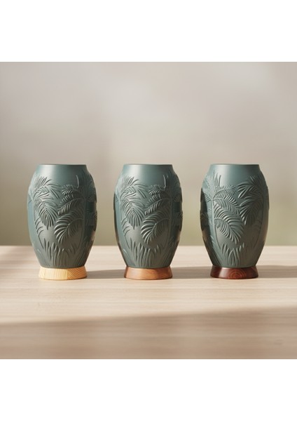 Pamore Dekoratif Vazo - Çam Yeşili / Ahşap Tabanlı indirimleri