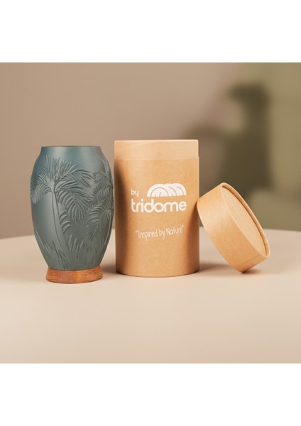 Pamore Dekoratif Vazo - Çam Yeşili / Ahşap Tabanlı