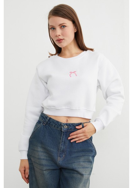 3 Iplik Fiyonk Nakışlı Crop Sweatshirt fiyatları