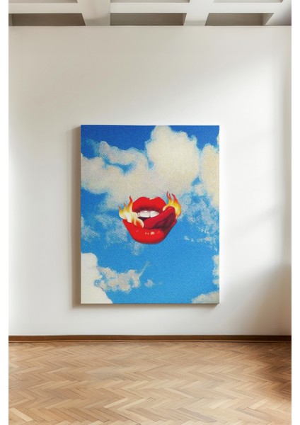 Yanan Dudaklar Gökyüzü - Kanvas Tablo - Pop Art Sürrealist Modern Duvar Dekoru