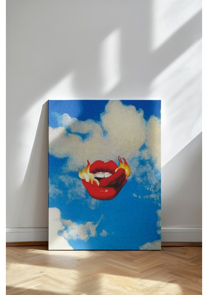 Yanan Dudaklar Gökyüzü - Kanvas Tablo - Pop Art Sürrealist Modern Duvar Dekoru fiyatları