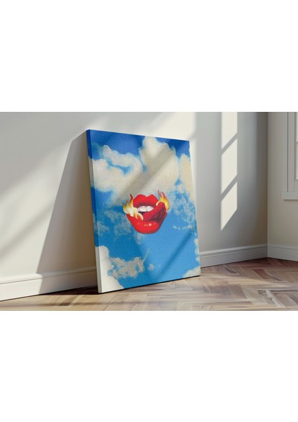Yanan Dudaklar Gökyüzü - Kanvas Tablo - Pop Art Sürrealist Modern Duvar Dekoru fırsatları