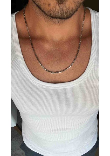 Erkek Silver Rüzgarlı Kesim Zincir Kolye – 316L Paslanmaz Çelik – Suya Dayanıklı