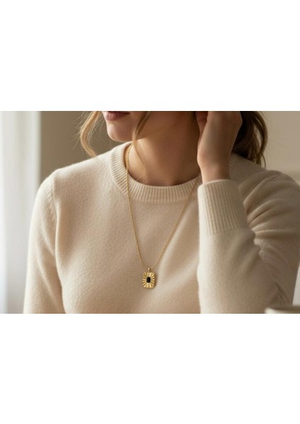 14K Vıp Gold Renk Siyah Taşlı Kolye - 60 cm Zincir