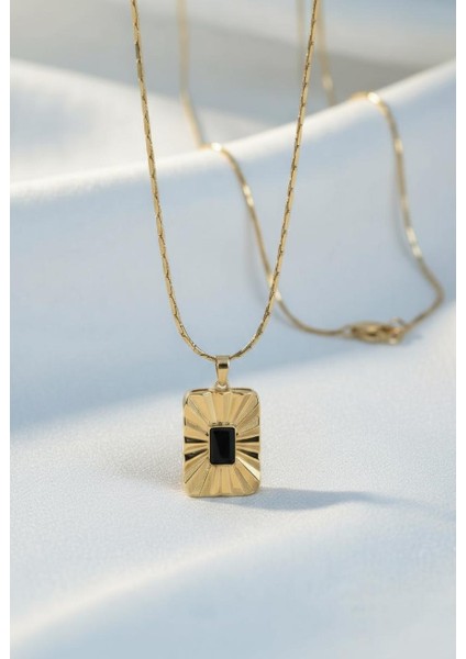 14K Vıp Gold Renk Siyah Taşlı Kolye - 60 cm Zincir fiyatları
