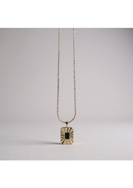 14K Vıp Gold Renk Siyah Taşlı Kolye - 60 cm Zincir modelleri