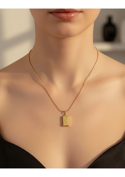 Çelik Külçe Altın Kolye Modeli Gold Mini Külçe Kadın Kolye modelleri