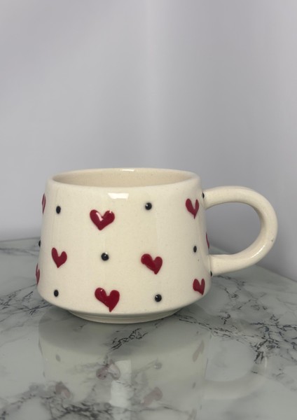 Seramik El Yapımı Öğretmenler Gününe Özel Kalp Desenli Bardak | Yelkovanstudio fiyatları