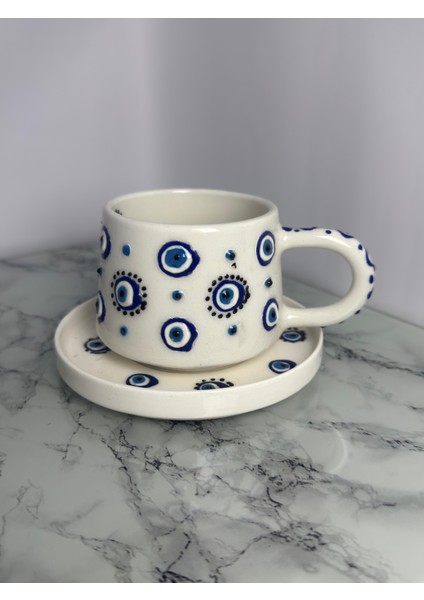 Seramik El Yapımı Nazar Boncuklu Bardak | Yelkovanstudio