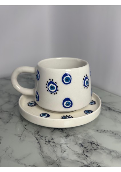 Seramik El Yapımı Nazar Boncuklu Bardak | Yelkovanstudio fiyatları