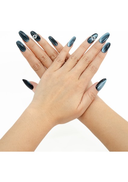 10'lu Mavi Kısa Oval TT0910 Tekrar Kullanılabilir El Yapımı Protez Takma Tırnak - Mavi-M fiyatları