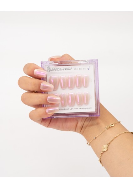 10'lu Mor Orta Oval TT1255 Tekrar Kullanılabilir El Yapımı Protez Takma Tırnak - Mor-L