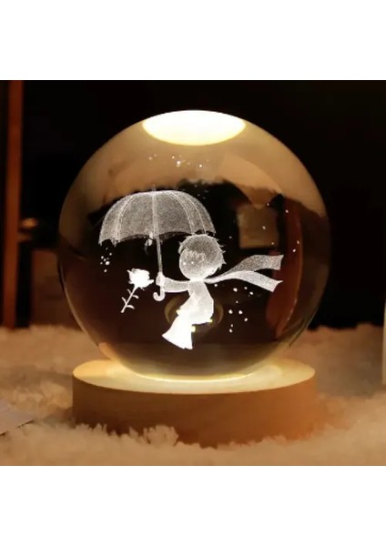 Dekoratif Küçük Prens Tasarımlı Işıklı Cam Küre