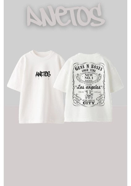 Guns N' Roses 3 Tasarım Sırt Baskılı Pamuk Beyaz Oversize T-Shirt