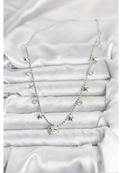 Pirinç Gümüş Renk Zirkon Taşlı Kutup Yıldızı Model Kadın Kolye fiyatları