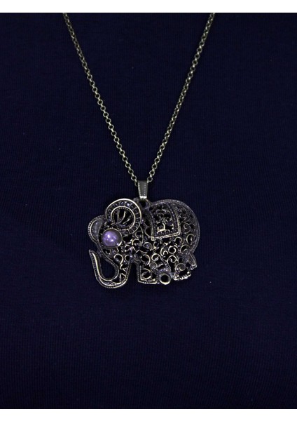 Doğal Taş Pembe Kuvars Doğal Taşlı Fil Modelli Antik Kadın Kolye EUK43PK fiyatları