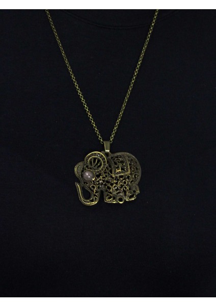 Doğal Taş Pembe Kuvars Doğal Taşlı Fil Modelli Antik Kadın Kolye EUK43PK modelleri